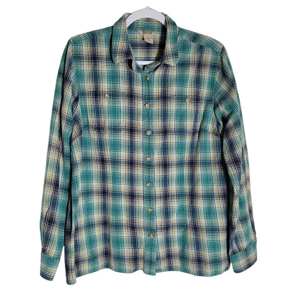 Duluth Trading Co Women's Size Large Cotton Flannel Button Front Shirt Plaid - Picture 1 of 7